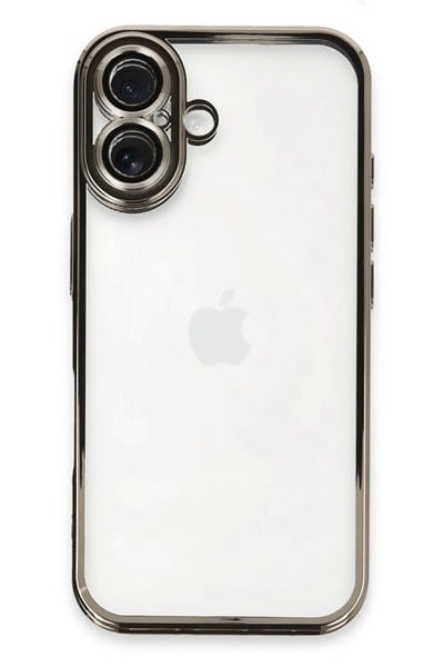 Mey İthalat®  iPhone 16 Kılıf  Lensli Silikon - Titanyum Gri