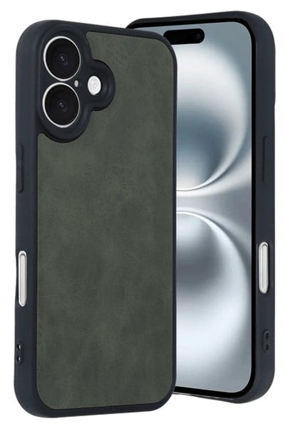 Mey İthalat®  iPhone 16 Kılıf Aras Deri Kapak - Koyu Yeşil