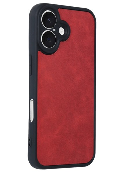 Mey İthalat®  iPhone 16 Kılıf Aras Deri Kapak - Kırmızı