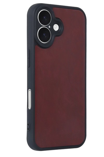 Mey İthalat®  iPhone 16 Kılıf Aras Deri Kapak - Bordo