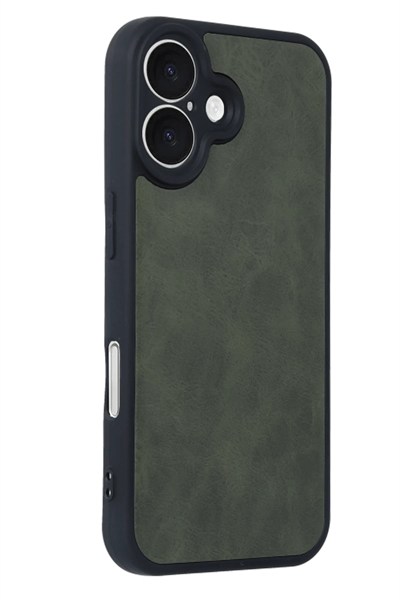 Mey İthalat®  iPhone 16 Kılıf Aras Deri Kapak - Koyu Yeşil