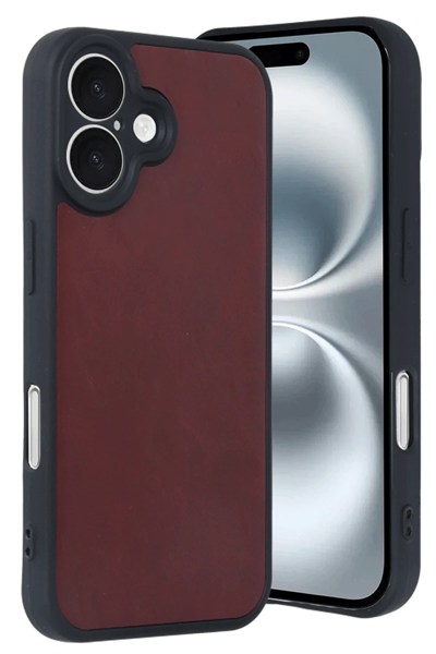 Mey İthalat®  iPhone 16 Kılıf Aras Deri Kapak - Bordo