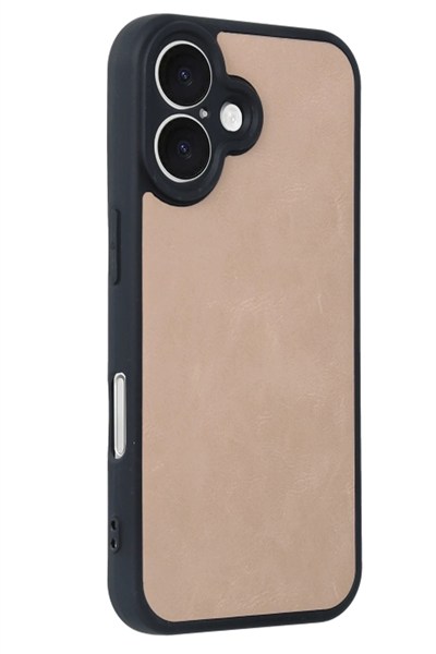 Mey İthalat®  iPhone 16 Kılıf Aras Deri Kapak - Pudra