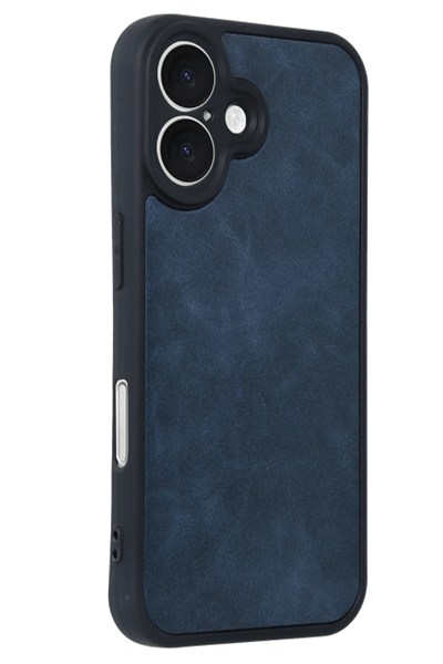 Mey İthalat®  iPhone 16 Kılıf Aras Deri Kapak - Lacivert