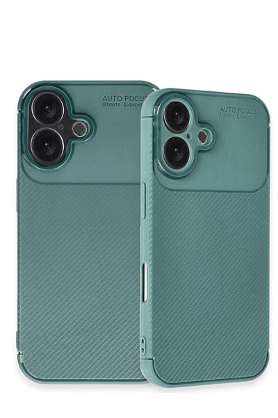 Mey İthalat®  iPhone 16 Kılıf Auto Focus Karbon Kapak - Koyu Yeşil
