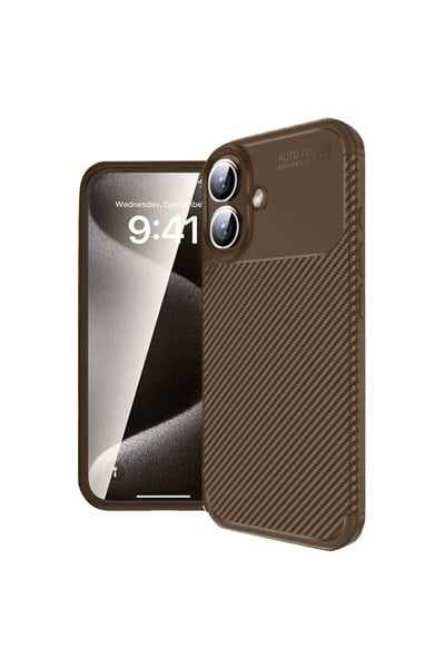 Mey İthalat®  iPhone 16 Kılıf Auto Focus Karbon Kapak - Kahverengi