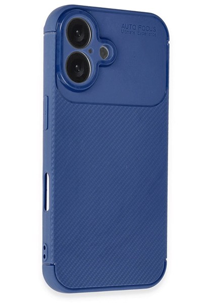 Mey İthalat®  iPhone 16 Kılıf Auto Focus Karbon Kapak - Lacivert