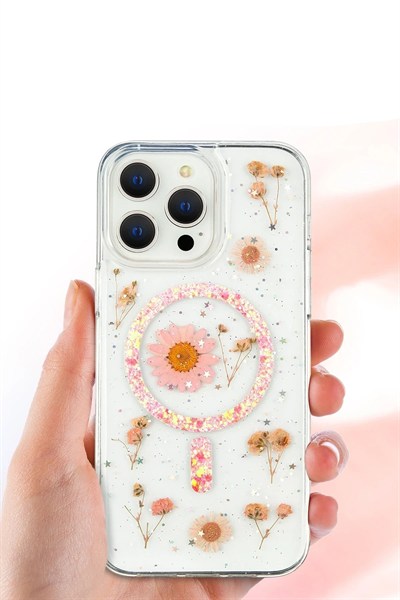 Mey İthalat®  iPhone 16 Kılıf Daisy Simli Magsafe Kapak - Mavi
