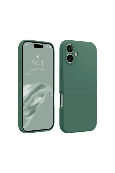 Mey İthalat®  iPhone 16 Kılıf First Silikon - Koyu Yeşil