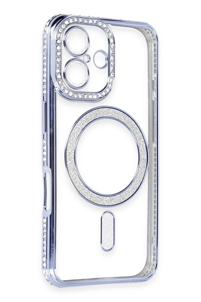 Mey İthalat®  iPhone 16 Kılıf Joke Simli Magneticsafe Kılıf - Mavi