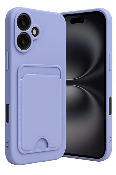 Mey İthalat®  iPhone 16 Kılıf Kelvin Kartvizitli Silikon - Lila