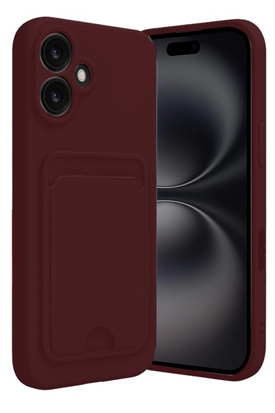 Mey İthalat®  iPhone 16 Kılıf Kelvin Kartvizitli Silikon - Bordo