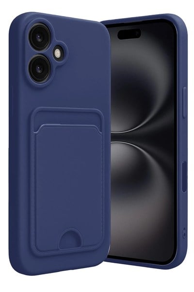 Mey İthalat®  iPhone 16 Kılıf Kelvin Kartvizitli Silikon - Lacivert