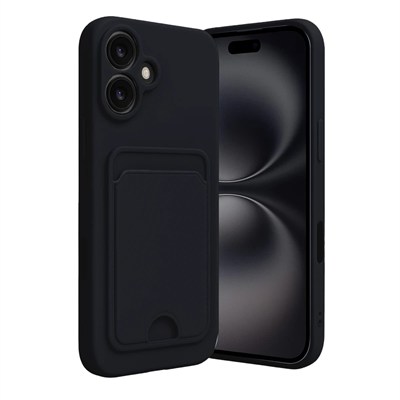 Mey İthalat®  iPhone 16 Kılıf Kelvin Kartvizitli Silikon - Siyah