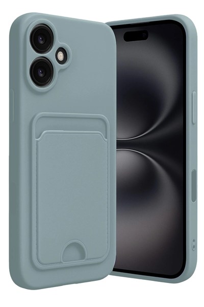 Mey İthalat®  iPhone 16 Kılıf Kelvin Kartvizitli Silikon - Açık Yeşil