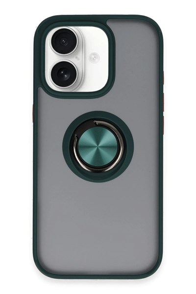 Mey İthalat®  iPhone 16 Kılıf Montreal Yüzüklü Silikon Kapak - Yeşil