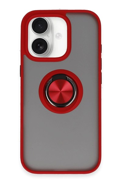 Mey İthalat®  iPhone 16 Kılıf Montreal Yüzüklü Silikon Kapak - Kırmızı