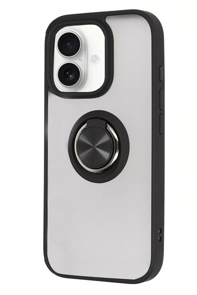 Mey İthalat®  iPhone 16 Kılıf Montreal Yüzüklü Silikon Kapak - Siyah