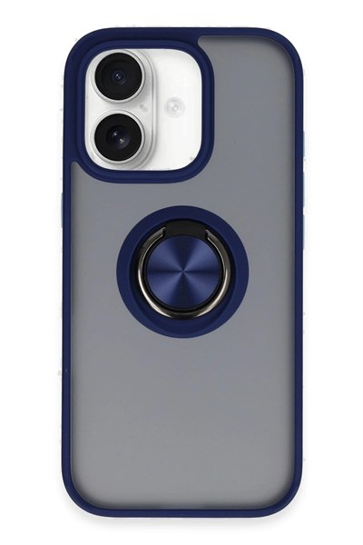 Mey İthalat®  iPhone 16 Kılıf Montreal Yüzüklü Silikon Kapak - Lacivert