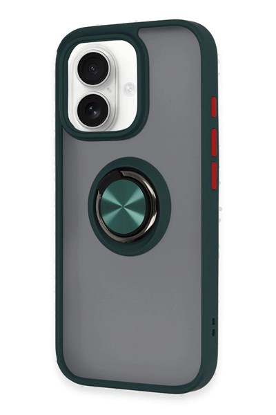 Mey İthalat®  iPhone 16 Kılıf Montreal Yüzüklü Silikon Kapak - Yeşil