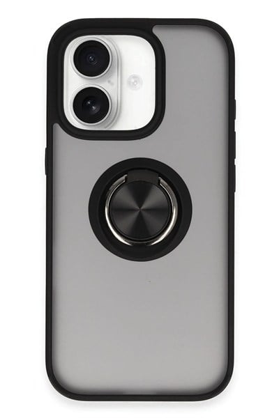 Mey İthalat®  iPhone 16 Kılıf Montreal Yüzüklü Silikon Kapak - Siyah