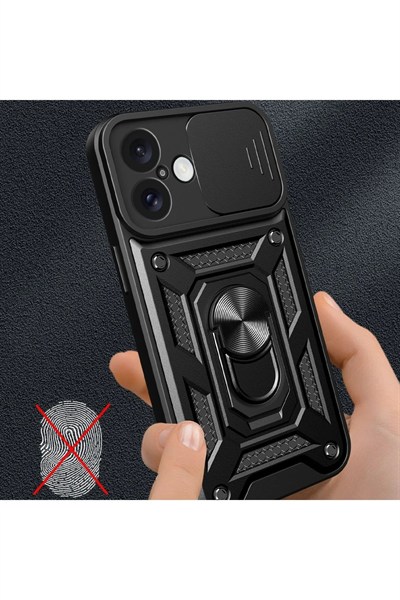 Mey İthalat®  iPhone 16 Kılıf Pars Lens Yüzüklü Silikon - Gümüş