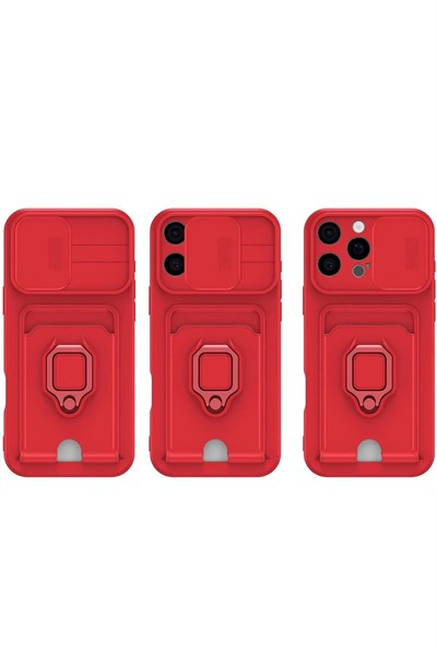 Mey İthalat®  iPhone 16 Kılıf Zuma Kartvizitli Yüzüklü Silikon - Lila