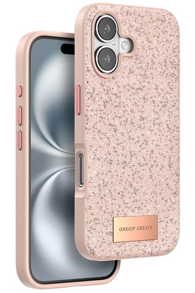 Mey İthalat®  iPhone 16 Plus Bright Simli Kapak - Pembe