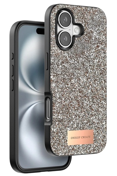 Mey İthalat®  iPhone 16 Plus Bright Simli Kapak - Gold