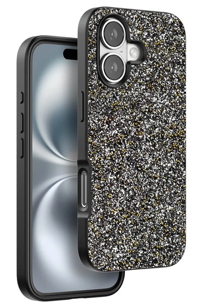 Mey İthalat®  iPhone 16 Plus Bright Simli Kapak - Gümüş