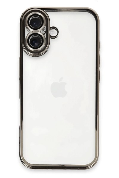 Mey İthalat®  iPhone 16 Plus Kılıf  Lensli Silikon - Titanyum Gri