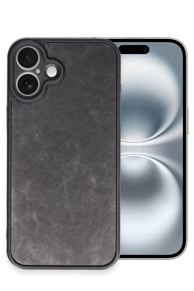 Mey İthalat®  iPhone 16 Plus Kılıf Aras Deri Kapak - Siyah