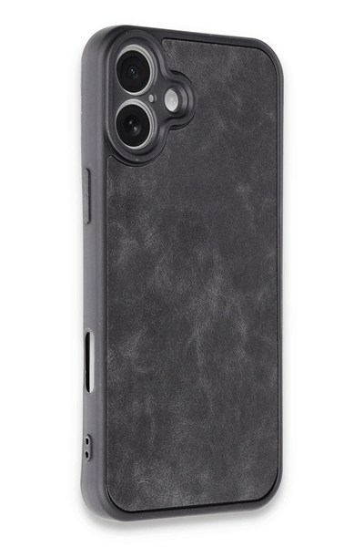 Mey İthalat®  iPhone 16 Plus Kılıf Aras Deri Kapak - Siyah