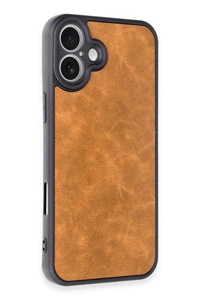 Mey İthalat®  iPhone 16 Plus Kılıf Aras Deri Kapak - Taba