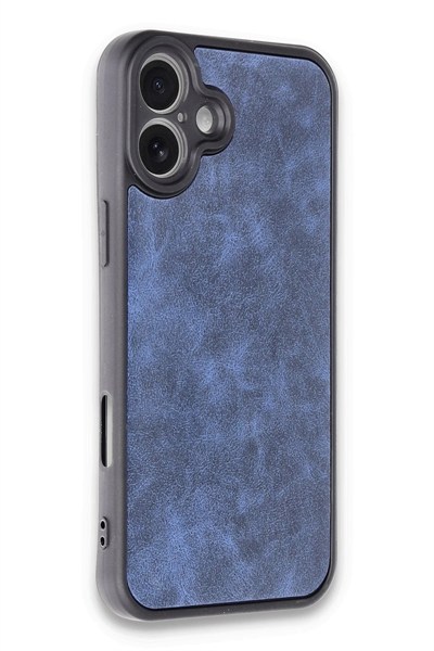 Mey İthalat®  iPhone 16 Plus Kılıf Aras Deri Kapak - Lacivert