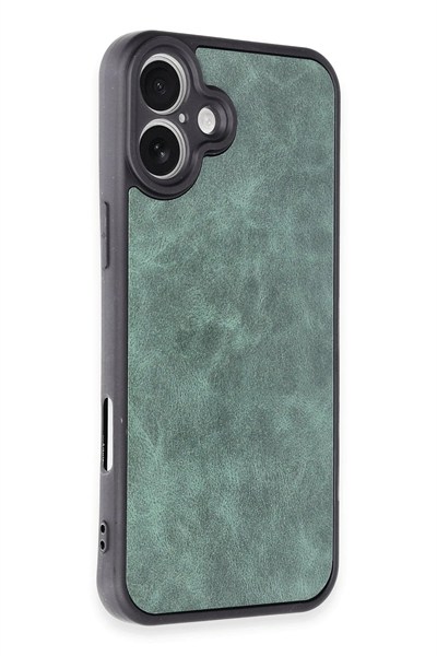 Mey İthalat®  iPhone 16 Plus Kılıf Aras Deri Kapak - Koyu Yeşil