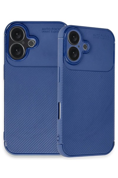 Mey İthalat®  iPhone 16 Plus Kılıf Auto Focus Karbon Kapak - Lacivert