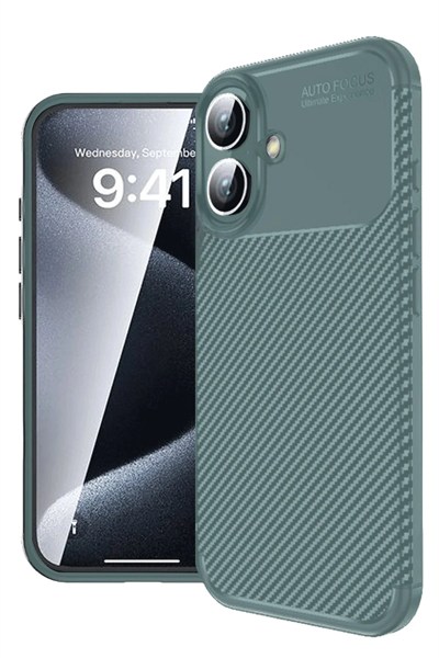Mey İthalat®  iPhone 16 Plus Kılıf Auto Focus Karbon Kapak - Koyu Yeşil