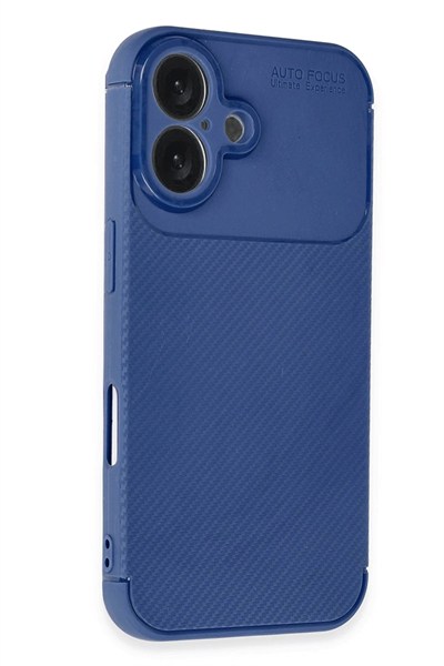 Mey İthalat®  iPhone 16 Plus Kılıf Auto Focus Karbon Kapak - Lacivert
