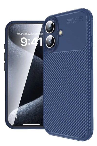 Mey İthalat®  iPhone 16 Plus Kılıf Auto Focus Karbon Kapak - Lacivert