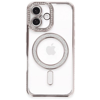 Mey İthalat®  iPhone 16 Plus Kılıf Joke Simli Magneticsafe Kılıf - Pembe