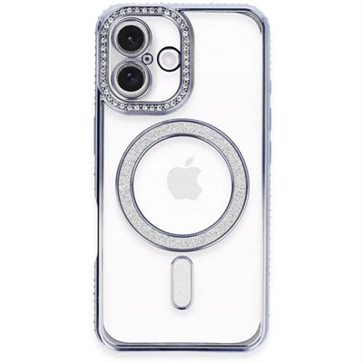Mey İthalat®  iPhone 16 Plus Kılıf Joke Simli Magneticsafe Kılıf - Mavi