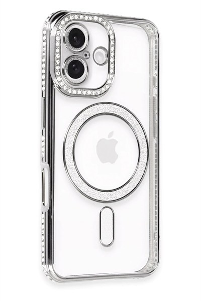 Mey İthalat®  iPhone 16 Plus Kılıf Joke Simli Magneticsafe Kılıf - Gri