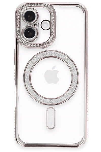 Mey İthalat®  iPhone 16 Plus Kılıf Joke Simli Magneticsafe Kılıf - Pembe