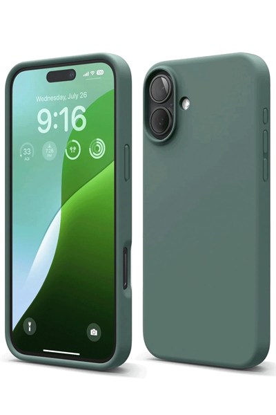 Mey İthalat®  iPhone 16 Plus Kılıf Nano içi Kadife Silikon - Koyu Yeşil