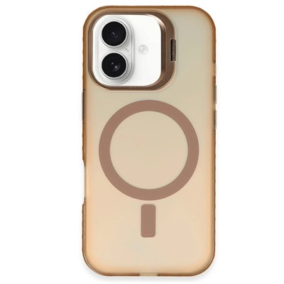 Mey İthalat®  iPhone 16 Plus Kılıf Primera Magsafe Standlı Kapak - Gold
