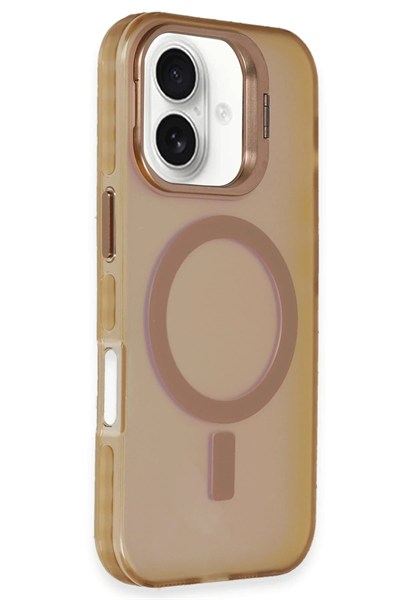 Mey İthalat®  iPhone 16 Plus Kılıf Primera Magsafe Standlı Kapak - Gold