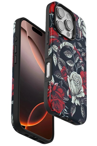 Mey İthalat®  iPhone 16 Pro Flower Series Magsafe Kapak - Siyah