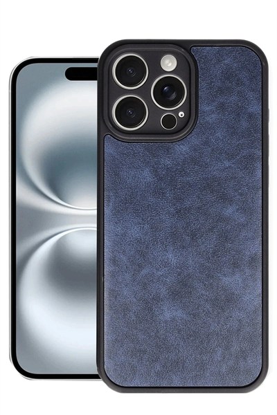 Mey İthalat®  iPhone 16 Pro Kılıf Aras Deri Kapak - Lacivert