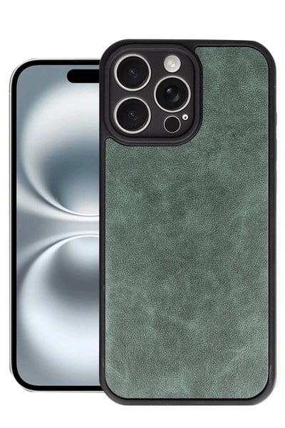 Mey İthalat®  iPhone 16 Pro Kılıf Aras Deri Kapak - Koyu Yeşil